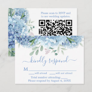 Carte De Remerciements Code QR de réponse de mariage floral aux hortensia