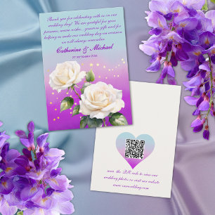 Carte De Remerciements Code QR Roses Aquarelle Bleu Rose Violet Mariage