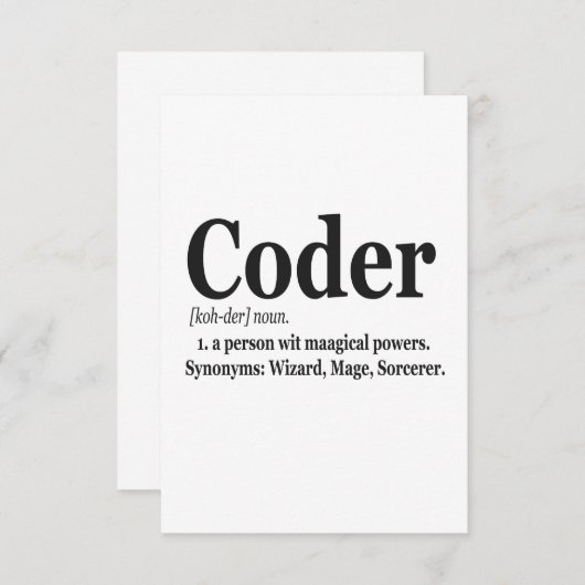 Carte De Remerciements Coder Définition Funny mignon Ordinateur Cadeau Ne (Devant / Derrière)