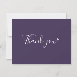 Carte De Remerciements Cœur argenté chic écriture cursive affaires Violet