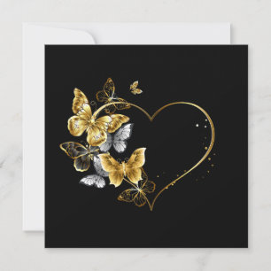 Carte De Remerciements Coeur aux papillons d'or