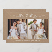 Carte De Remerciements Coeur calligraphie M. Mme Mme 2 Mariage photo Kraf (Devant / Derrière)