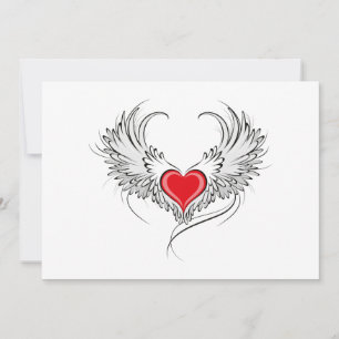 Carte De Remerciements Cœur d'ange rouge avec ailes