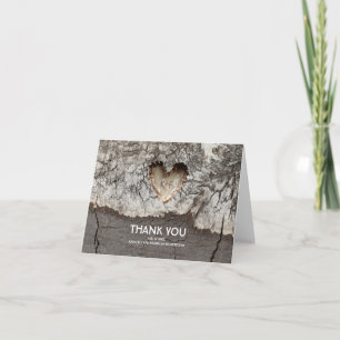 Carte De Remerciements Cœur de bois d'arbre rustique Mariage Remerciement