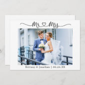 Carte De Remerciements Coeur de calligraphie moderne M. et Mme Mariage (Devant / Derrière)