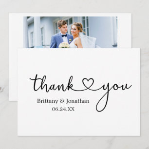 Carte De Remerciements Cœur de calligraphie moderne pour photo de mariage