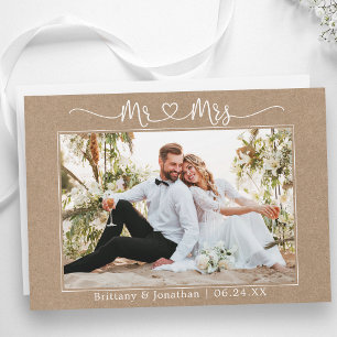 Carte De Remerciements Cœur de calligraphie Photo de mariage de M. et Mme
