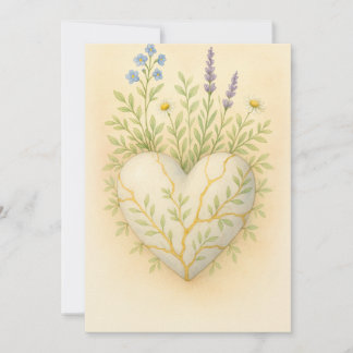 Carte De Remerciements Cœur de fleur sauvage en aquarelle Kintsugi