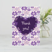 Carte De Remerciements Coeur de fleurs rose violet joueuse (Debout devant)