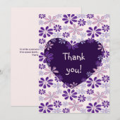 Carte De Remerciements Coeur de fleurs rose violet joueuse (Devant / Derrière)