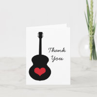 Carte de remerciements Coeur de guitare rouge/noir