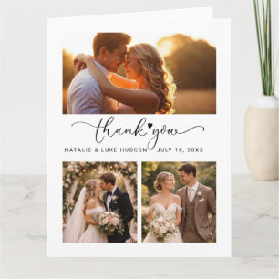 Carte De Remerciements Cœur de script 3 Collage de photos Mariage Remerci