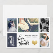 Carte De Remerciements Cœur Doré | Photo de Mariage | Script Love & Thank (Devant / Derrière)