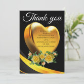 Carte De Remerciements Coeur doré rose blanche et jaune (Debout devant)