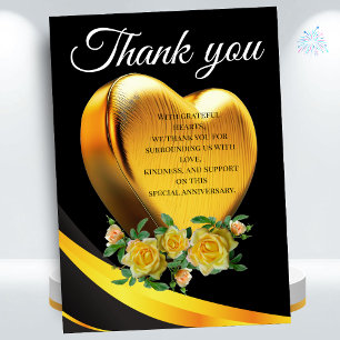 Carte De Remerciements Coeur doré rose blanche et jaune