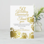 Carte De Remerciements Coeur du 50e anniversaire du Mariage (Debout devant)