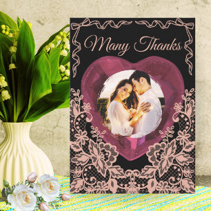 Carte De Remerciements Cœur en dentelle de photo de couple personnalisé p