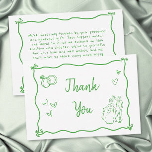 Carte De Remerciements Cœur fantaisiste dessiné à la main vert blanc