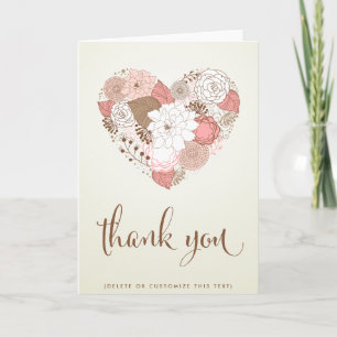 CARTE DE REMERCIEMENTS CŒUR FLORAL VINTAGE ROSE