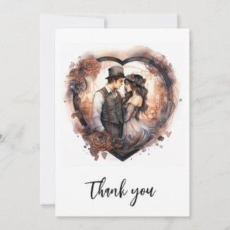 Carte De Remerciements Coeur mariage romantique aquarelle