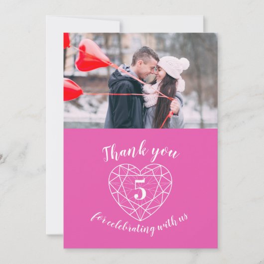 Carte De Remerciements Coeur rose anniversaire 5 ans (Devant)