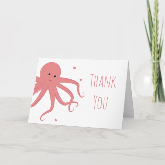 Carte De Remerciements Coeur rose octopus mignon (Devant)