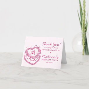 Carte De Remerciements Coeur rose rétro Coquette gâteau cerise Anniversai