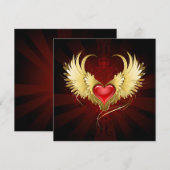 Carte De Remerciements Coeur rouge avec ailes d'or (Devant / Derrière)