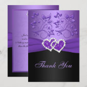 Carte de remerciements Coeurs associés violets et (Devant / Derrière)