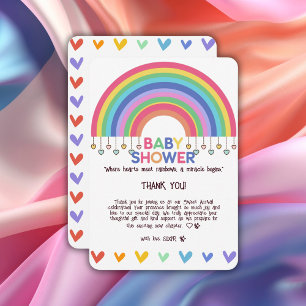 Carte De Remerciements Coeurs colorés Rencontrez Baby shower arc-en-ciel