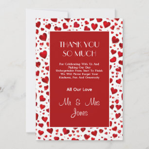 Carte De Remerciements Coeurs d'amour mignons Mariage rouge et blanc