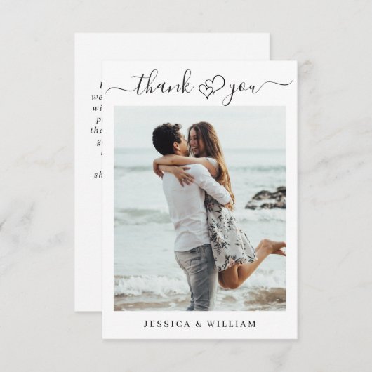 Carte De Remerciements Coeurs De Mariage Simplement Élégants Photo Simple (Devant / Derrière)