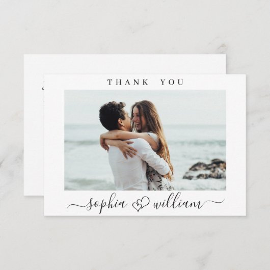 Carte De Remerciements Coeurs De Mariage Simplement Élégants Photo Simple (Devant / Derrière)