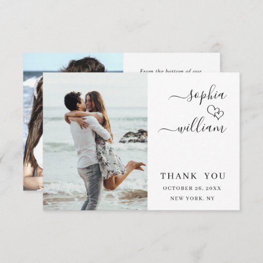 Carte De Remerciements Coeurs de mariage tout simplement élégants Simple  (Devant / Derrière)