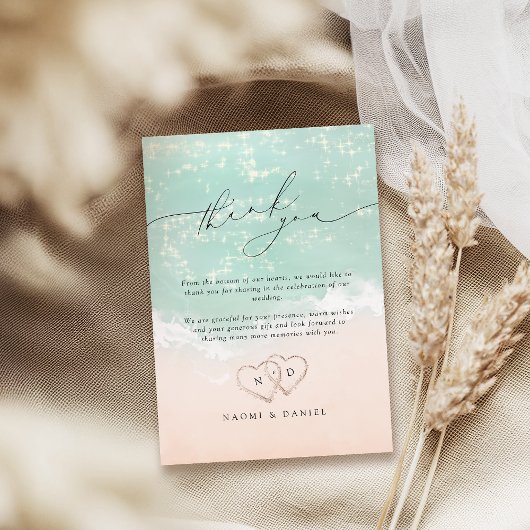 Carte De Remerciements Coeurs De Script Moderne Dans Le Mariage De La Pla