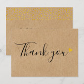 Carte De Remerciements Cœurs dorés élégant script kraft rustique (Devant / Derrière)