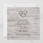 Carte De Remerciements Cœurs Gravés Mariage Amour et Remerciements Carré (Dos)