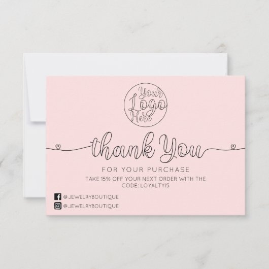 Carte De Remerciements Coeurs manuscrits simples rose (Devant)