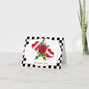 Carte De Remerciements Cœurs Rockabilly et Remerciement de Mariage Rose
