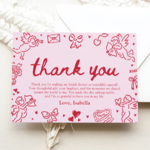 Carte De Remerciements Cœurs Rouges Roses Dessinés à la Main pour Mariage