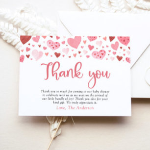 Carte De Remerciements Coeurs rouges roses Valentine Baby shower amoureux