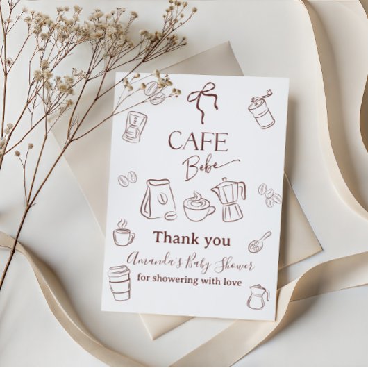 Carte De Remerciements Coffee Theme Cafe Bebe Brewing Bow Baby Shower