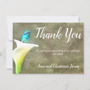 Carte De Remerciements Colibri Fleur de Lys Turquoise Blanc Aquarelle Flo