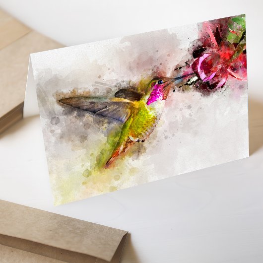 Carte De Remerciements Colibri volant avec fleur Aquarelle - 04