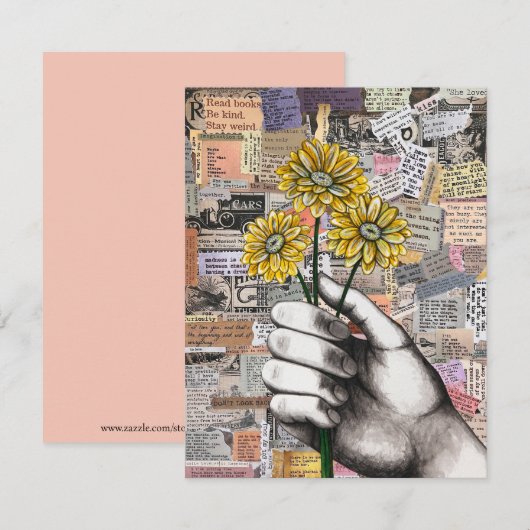 Carte De Remerciements Collage de papier floral Médias mixtes (Devant / Derrière)