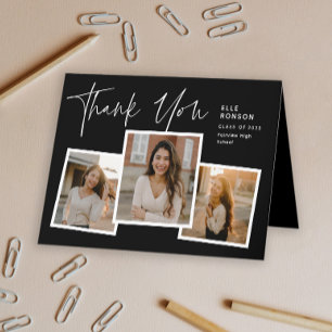 Carte De Remerciements Collage de photos de fin d'études en écriture mode