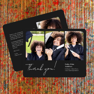 Carte De Remerciements Collage de photos de fin d'études raffiné noir