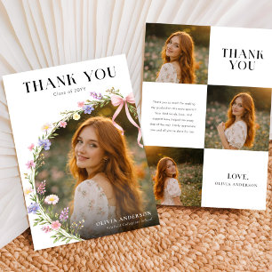 Carte De Remerciements Collage de photos de fleurs sauvages avec ruban ro