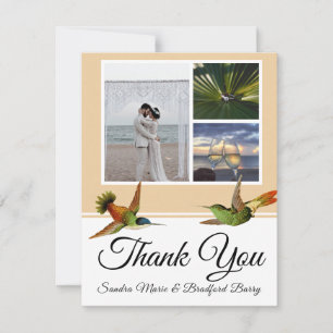 Carte De Remerciements Collage de photos de mariage à colibri élégant