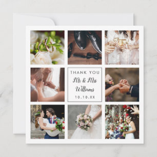 Carte De Remerciements Collage de photos de mariage à l'écriture élégante